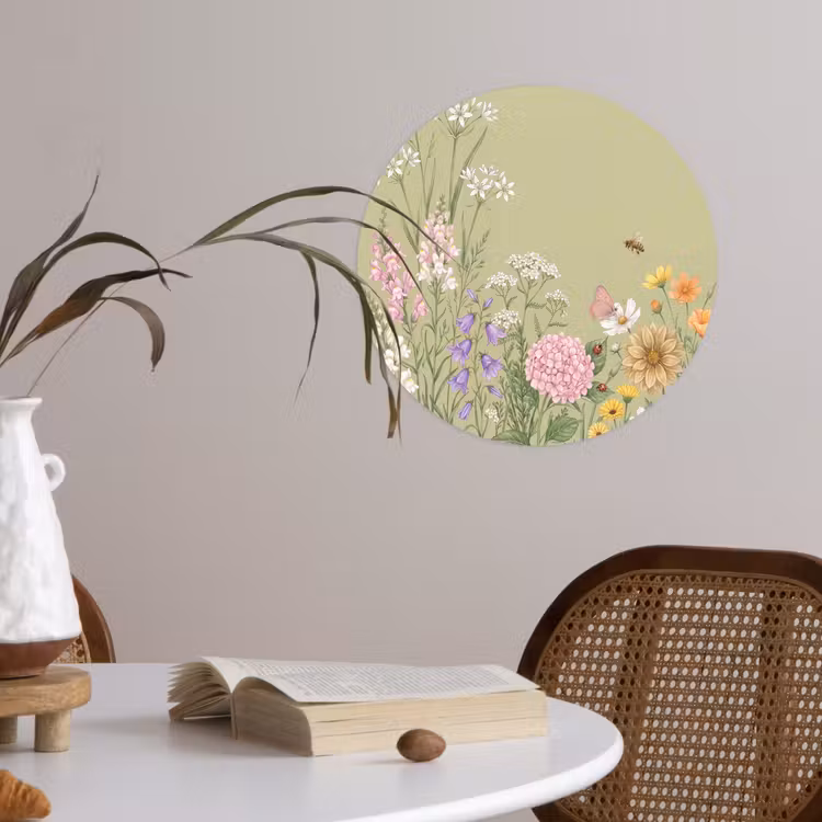 Botanisch - Bloemen - Kleurrijk Wandcirkel behangsticker klein -sfeer3