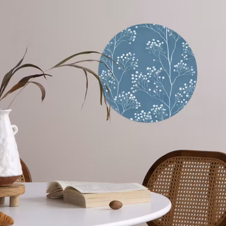 Takken - Bessen - Patroon - Lichtblauw Wandcirkel behangsticker klein 186 -sfeer3