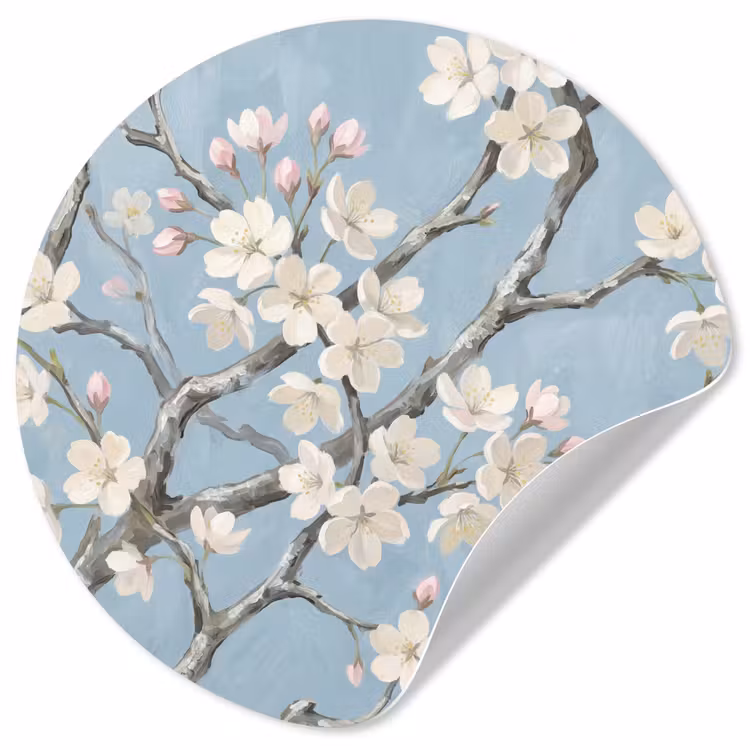 Takken - Kersenbloesem - Blauw Wandcirkel behangsticker klein -3d