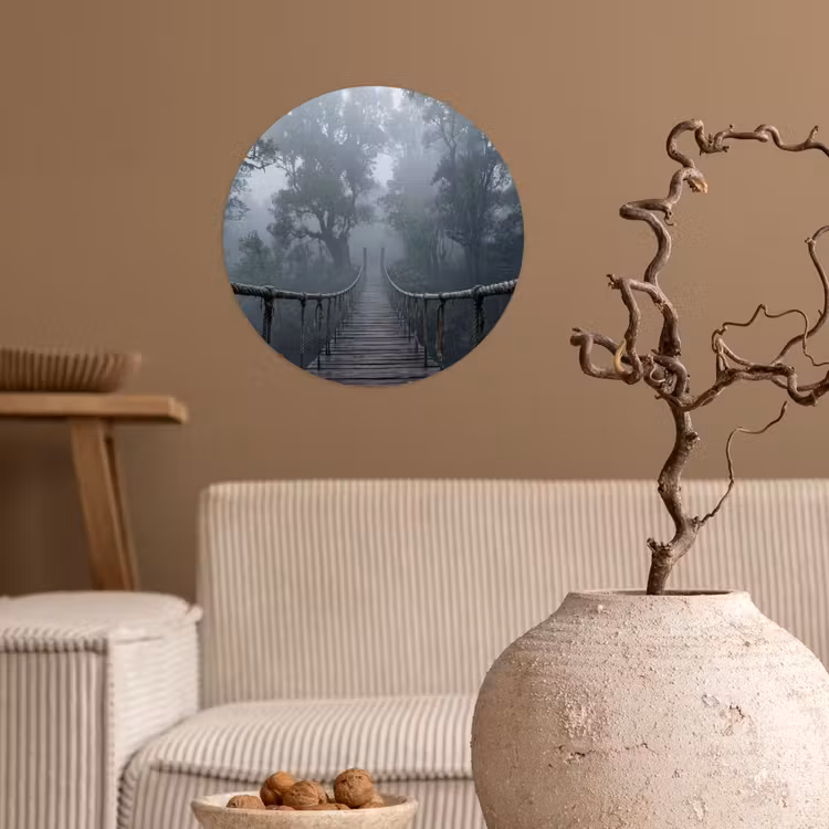 Brug - Jungle - Mist - Natuur Wandcirkel behangsticker klein -sfeer1