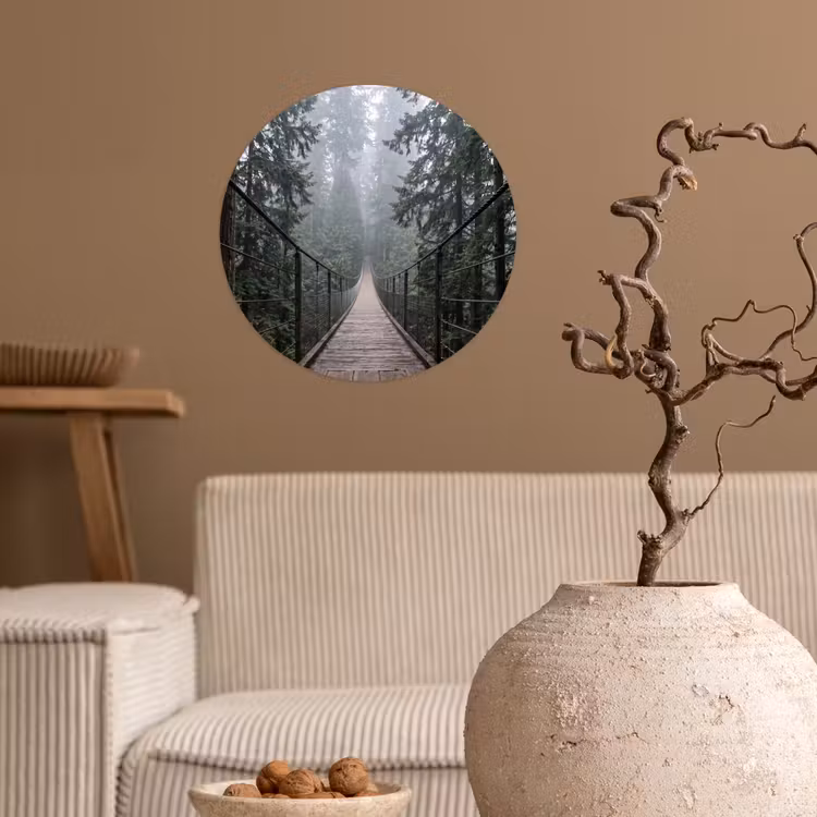 Brug - Bos - Mist - Natuur Wandcirkel behangsticker klein -sfeer1