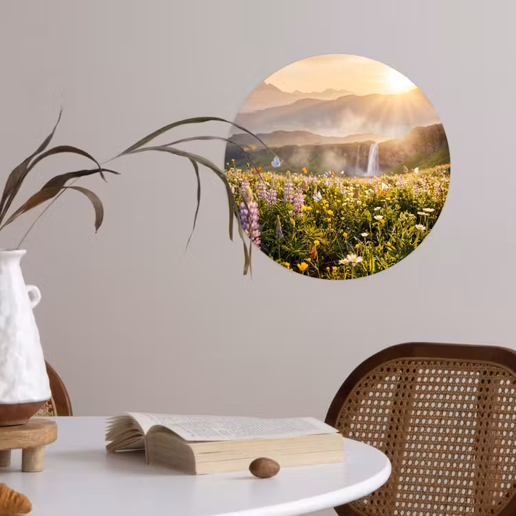 Vlinders - Waterval - Bloemenveld Wandcirkel behangsticker klein -sfeer3