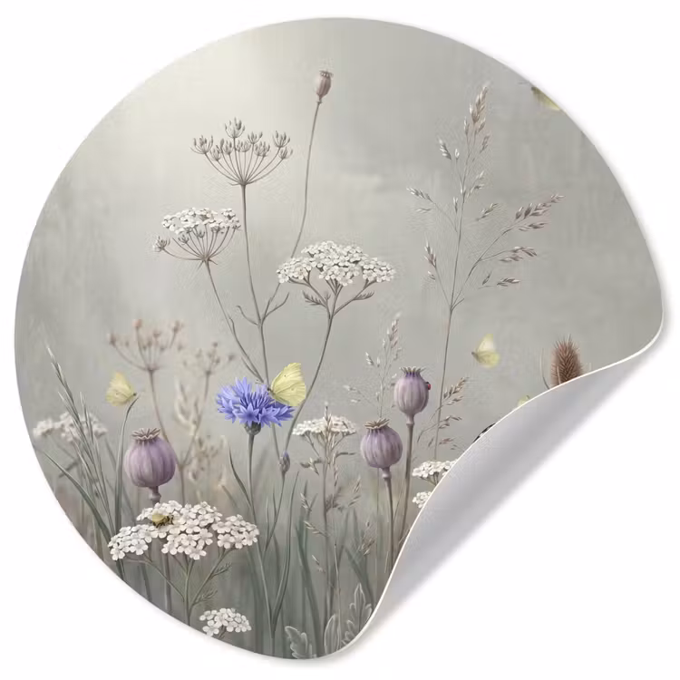 Vlinders - Wildbloemen - Illustratie - Kleurrijk Wandcirkel behangsticker klein -3d