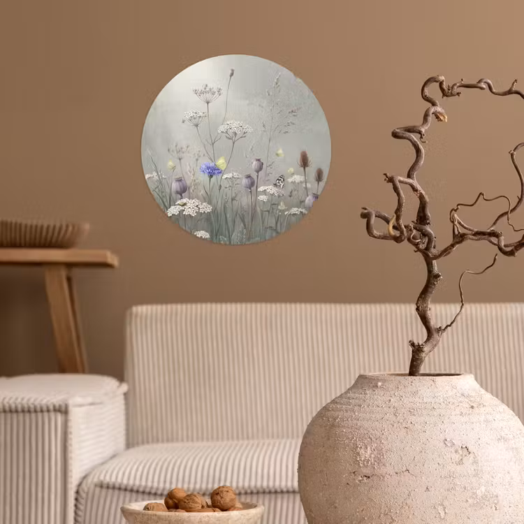 Vlinders - Wildbloemen - Illustratie - Kleurrijk Wandcirkel behangsticker klein -sfeer1