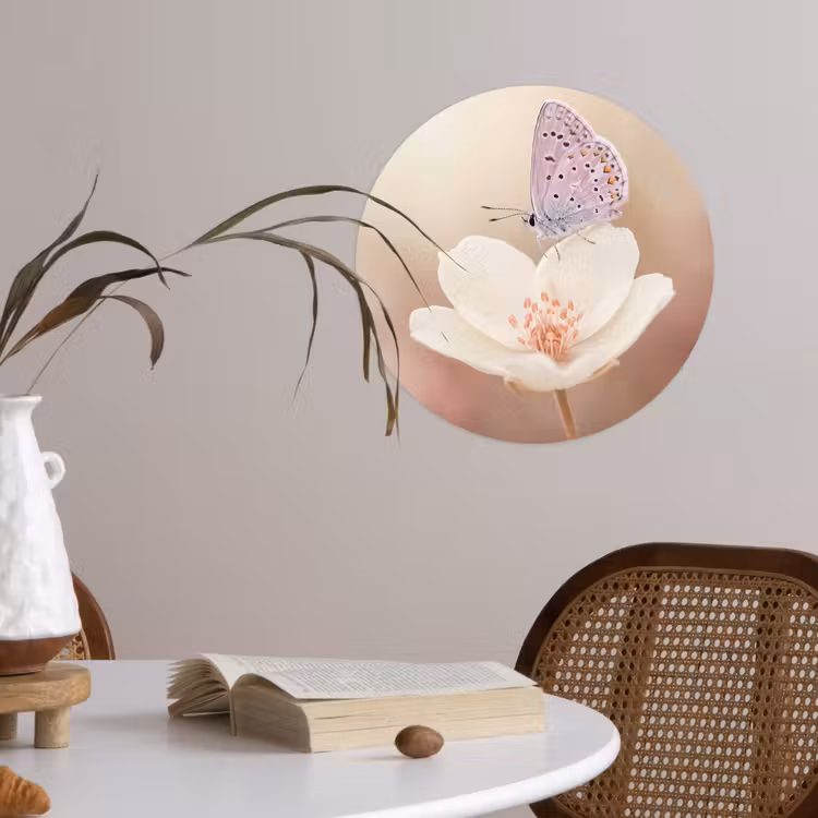 Vlinder - Bloem - Blauw Wandcirkel behangsticker klein -sfeer3