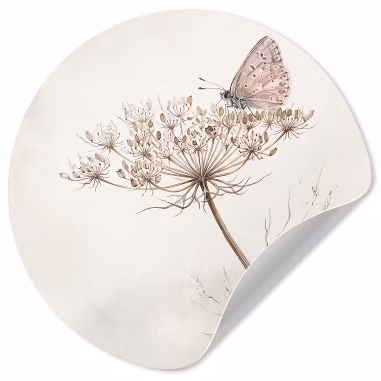 Vlinder - Bloem -Natuur - Beige Wandcirkel behangsticker klein -3d
