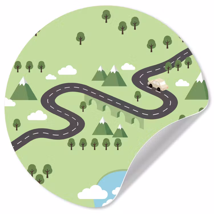 Auto - Bergweg - Natuur - Illustratie Wandcirkel behangsticker klein -3d