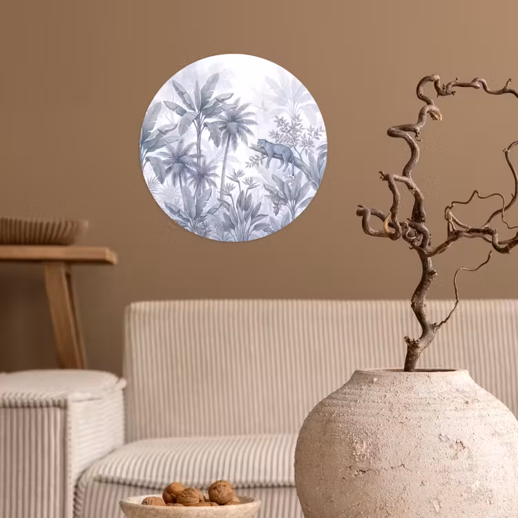 Kat - Tropisch bos - Modern - Grijs Wandcirkel behangsticker klein -sfeer1