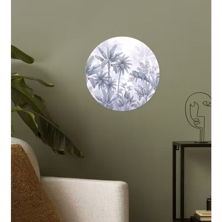Kat - Tropisch bos - Modern - Grijs Wandcirkel behangsticker klein -sfeer2