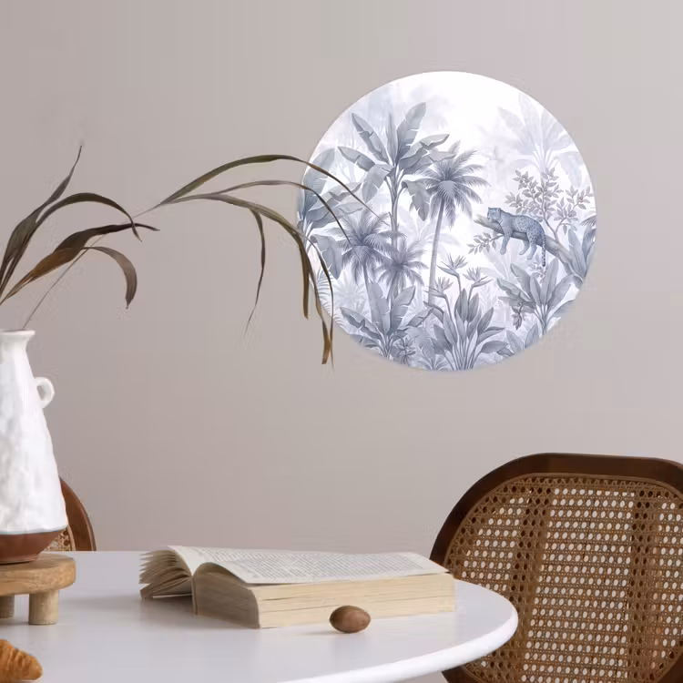 Kat - Tropisch bos - Modern - Grijs Wandcirkel behangsticker klein -sfeer3