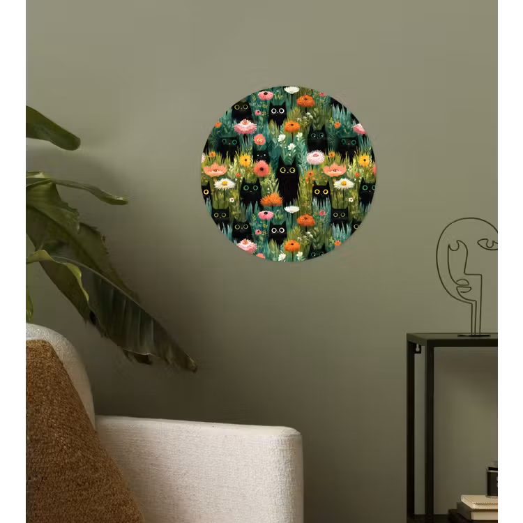 Katten - Bloemen - Kleurrijk Wandcirkel behangsticker klein 186 -sfeer2