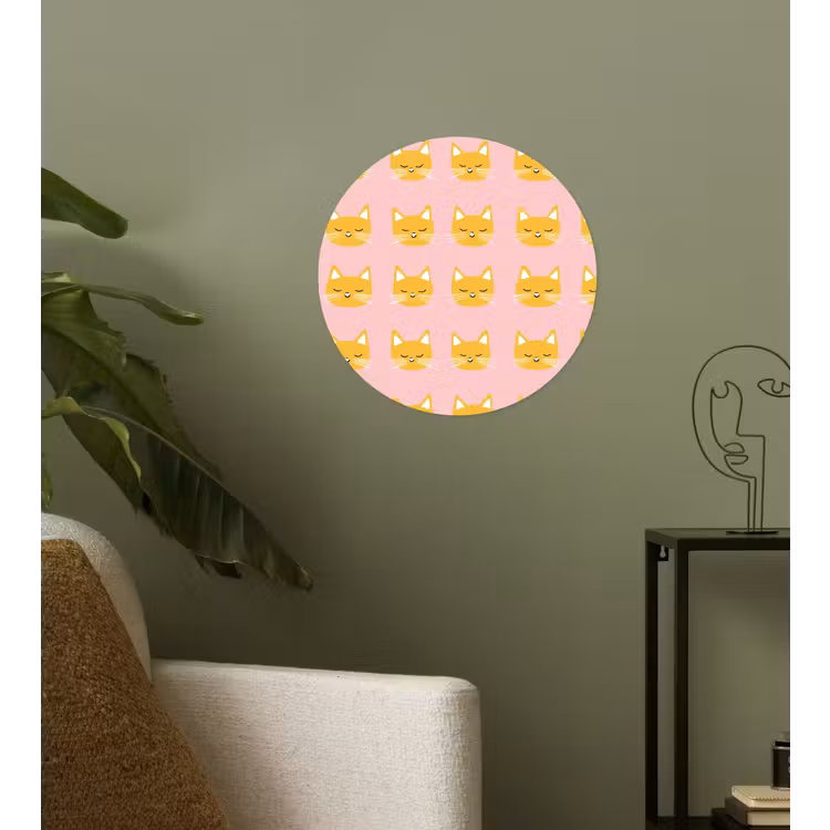 Katten - Patroon - Roze Wandcirkel behangsticker klein 186 -sfeer2
