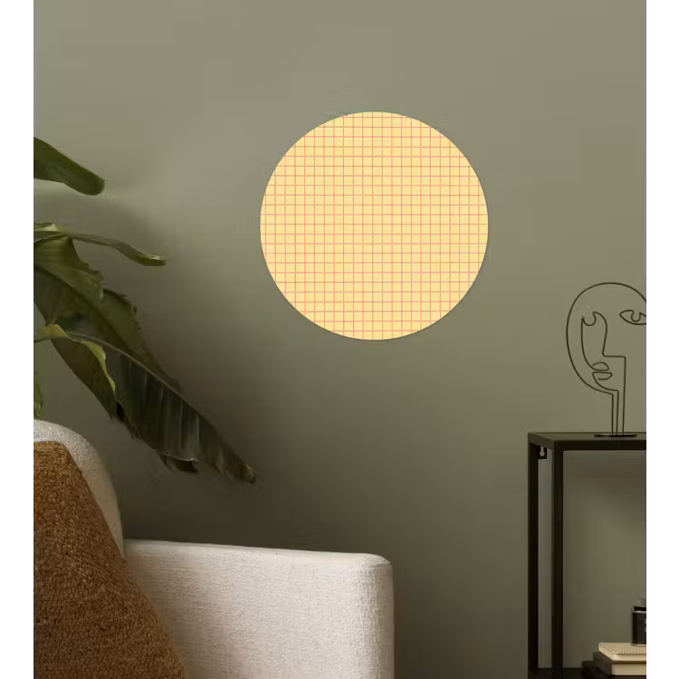 Ruitjes - Grid - Minimalistisch - Geel - Roze Wandcirkel behangsticker klein 186 -sfeer2