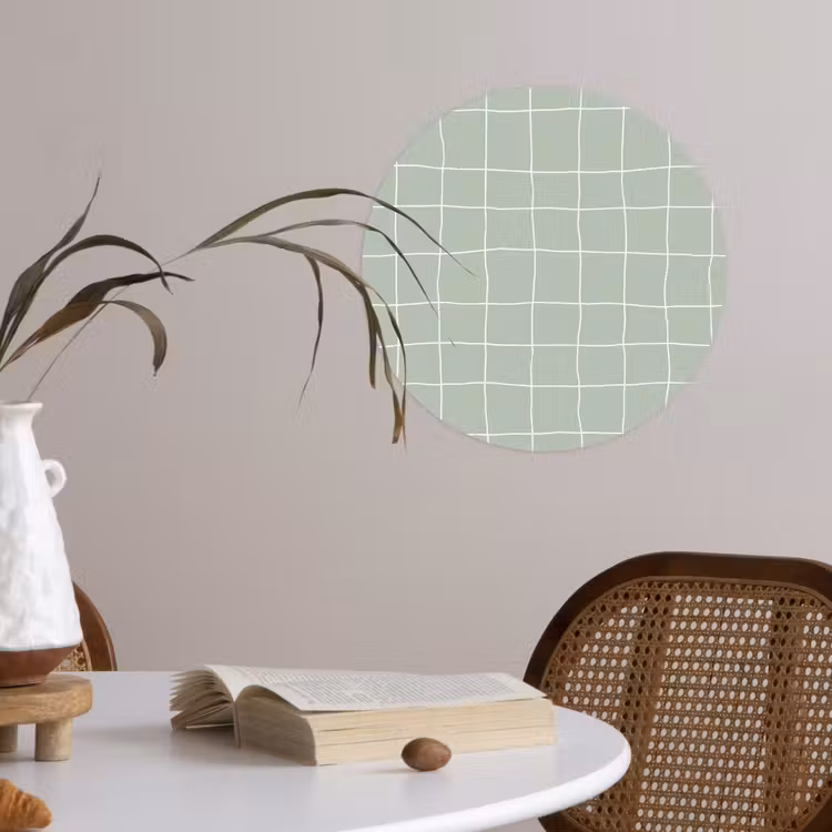 Ruitpatroon - Golvend - Groen Wandcirkel behangsticker klein 186 -sfeer3