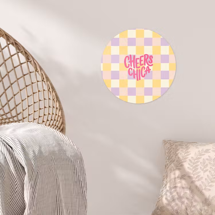 Cheers Chica - Ruitjes - Lila - Geel Wandcirkel behangsticker klein -sfeer4