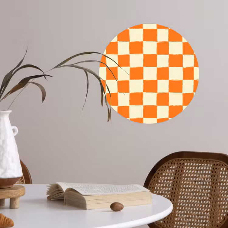 Schaak - Patroon - Oranje Wandcirkel behangsticker klein 186 -sfeer3