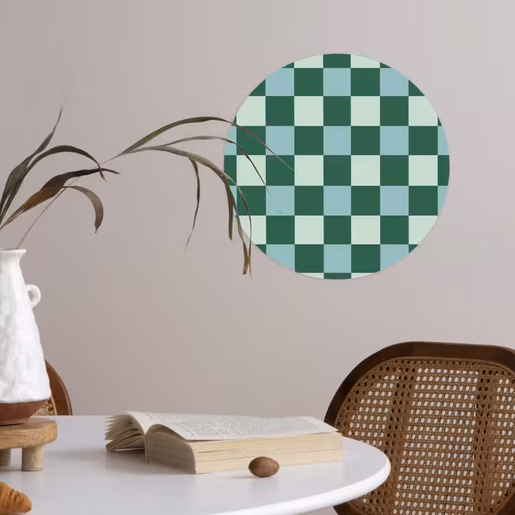 Schaakbord - Klassiek - Groen Wandcirkel behangsticker klein 186 -sfeer3