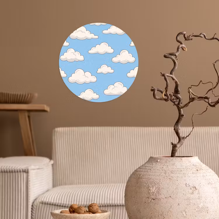 Wolk - Cartoon - Lucht - Blauw - Wit Wandcirkel behangsticker klein -sfeer1