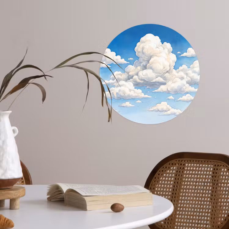 Wolken - Blauwe lucht - Natuur - Modern - Wit Wandcirkel behangsticker klein -sfeer3