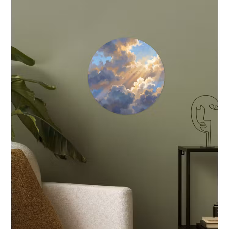 Wolken - Zonnestralen - Natuur - Abstract - Blauw Wandcirkel behangsticker klein -sfeer2