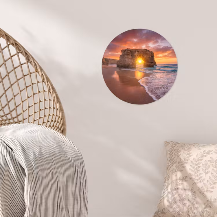 Kust - Rots - Zonsondergang - Zee - Natuur Wandcirkel behangsticker klein -sfeer4