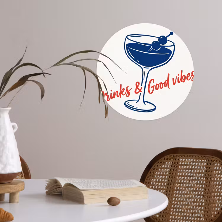 Cocktail - Glas - Illustratie - Blauw - Wit Wandcirkel behangsticker klein -sfeer3