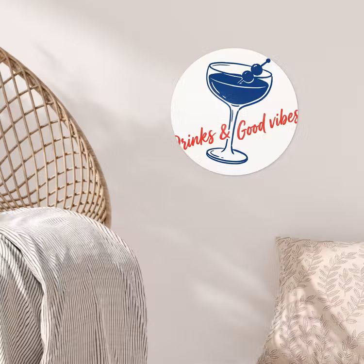 Cocktail - Glas - Illustratie - Blauw - Wit Wandcirkel behangsticker klein -sfeer4