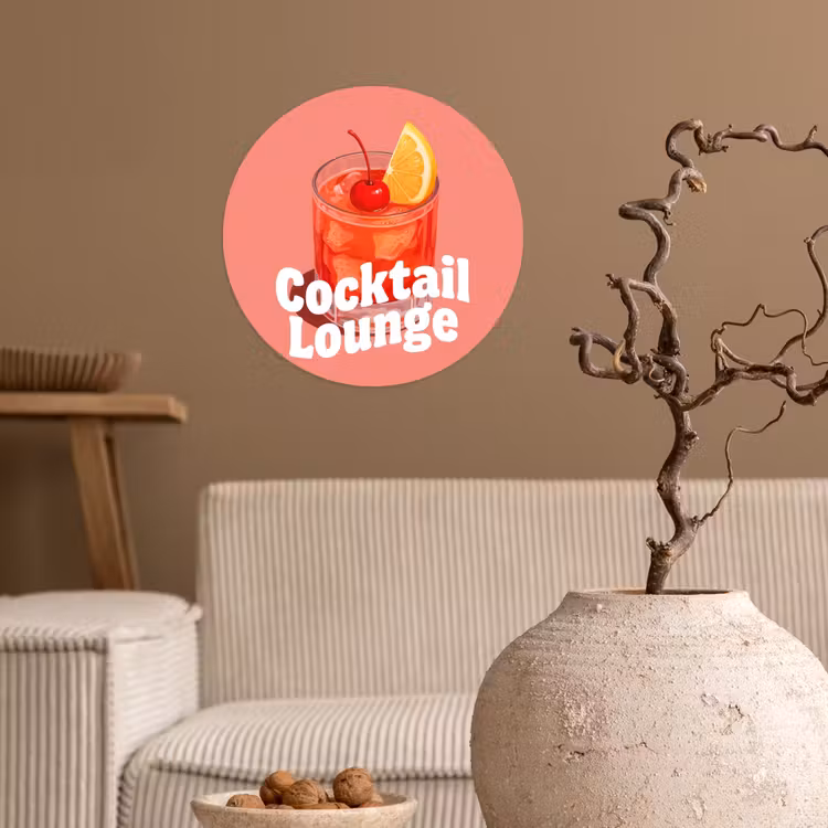Cocktail Lounge - Glas - Koraal Wandcirkel behangsticker klein -sfeer1