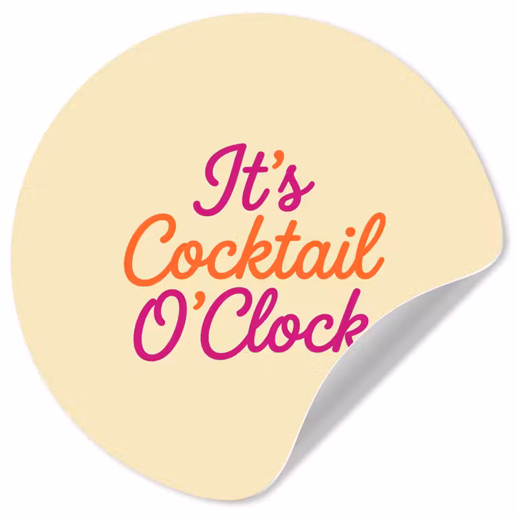 Cocktail O'Clock - Geel - Retro Wandcirkel behangsticker klein -3d