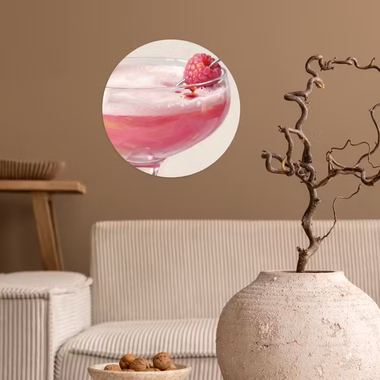 Cocktail - Framboos - Drank - Modern - Roze Wandcirkel behangsticker klein -sfeer1