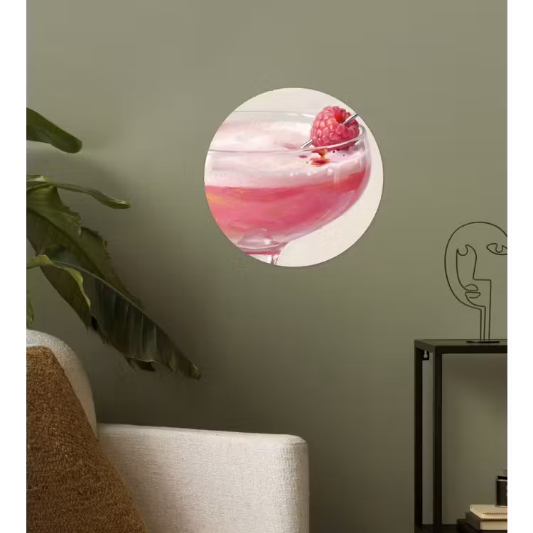 Cocktail - Framboos - Drank - Modern - Roze Wandcirkel behangsticker klein -sfeer2