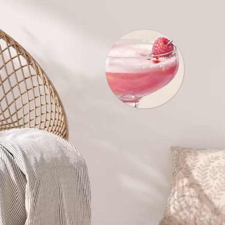 Cocktail - Framboos - Drank - Modern - Roze Wandcirkel behangsticker klein -sfeer4