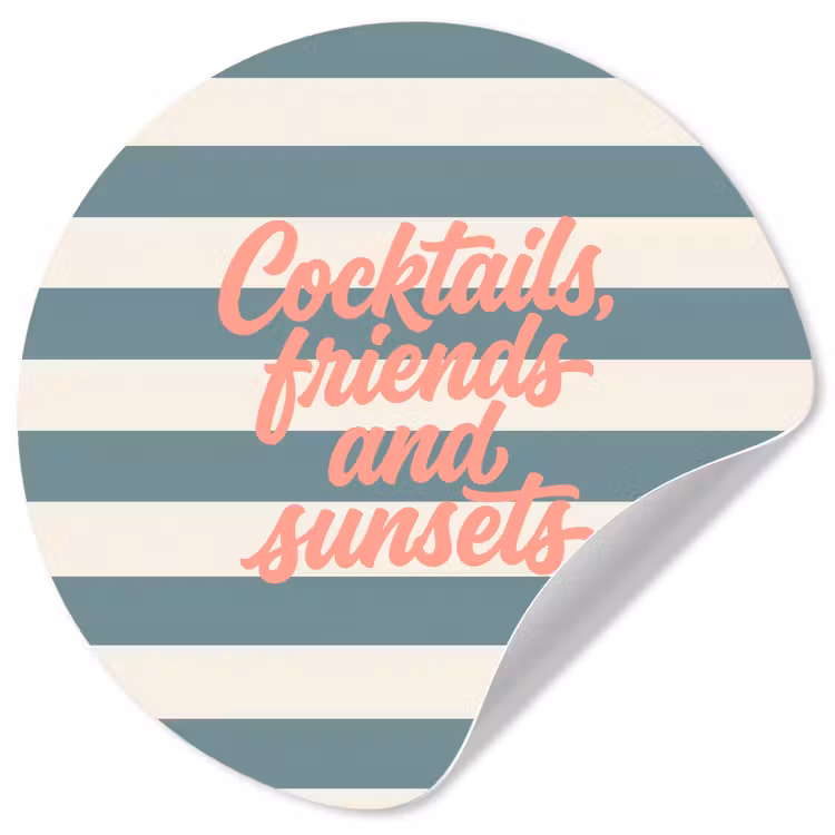 Cocktails - Strepen - Blauw - Koraal Wandcirkel behangsticker klein -3d
