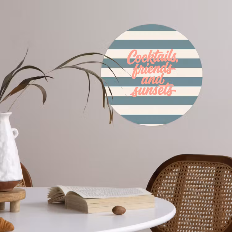 Cocktails - Strepen - Blauw - Koraal Wandcirkel behangsticker klein -sfeer3