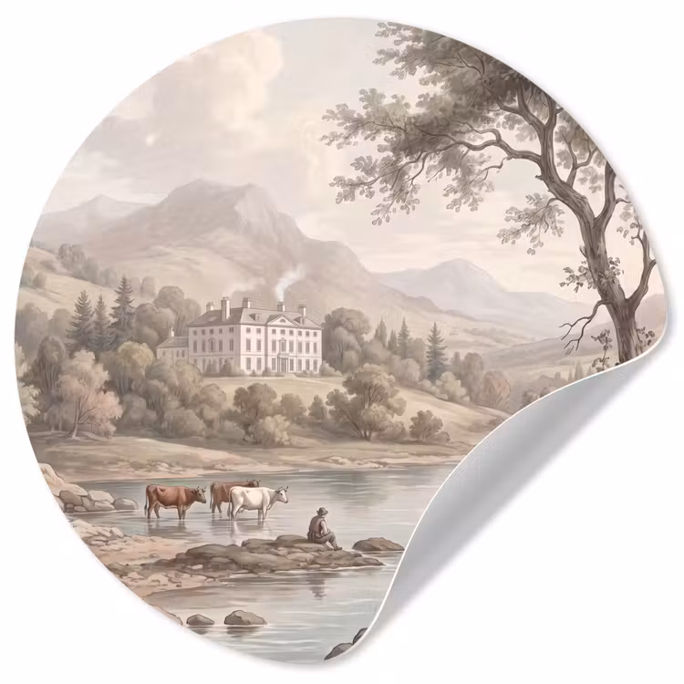 Landhuis - Rivier - Vee Wandcirkel behangsticker klein -3d