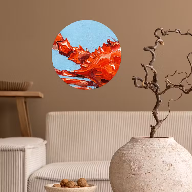 Krab - Zee - Dieren - Abstract - Rood Wandcirkel behangsticker klein -sfeer1