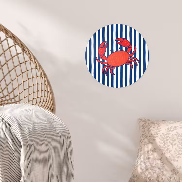 Krab - Strepen - Zeeleven - Illustratie - Rood Wandcirkel behangsticker klein -sfeer4