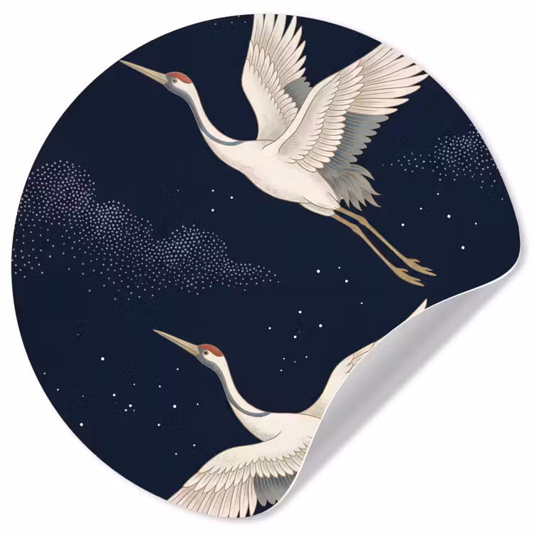 Kraanvogels - Nachthemel - Blauw Wandcirkel behangsticker klein -3d