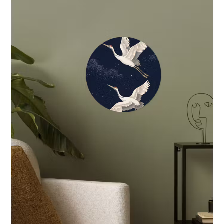 Kraanvogels - Nachthemel - Blauw Wandcirkel behangsticker klein -sfeer2
