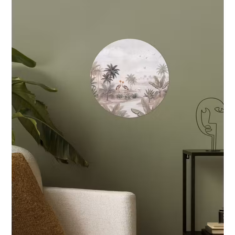 Kraanvogels - Palmbomen - Tropisch Wandcirkel behangsticker klein -sfeer2