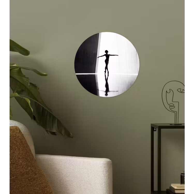 Danser - Silhouette - Kunst - Modern - Zwart-wit Wandcirkel behangsticker klein -sfeer2