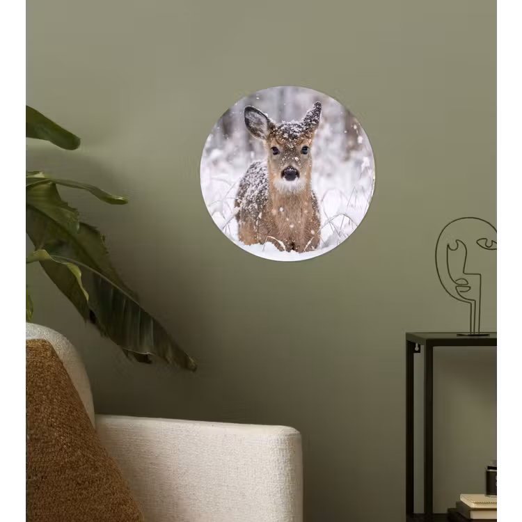 Hert - Sneeuw - Bos - Dieren - Vertederend Wandcirkel behangsticker klein -sfeer2