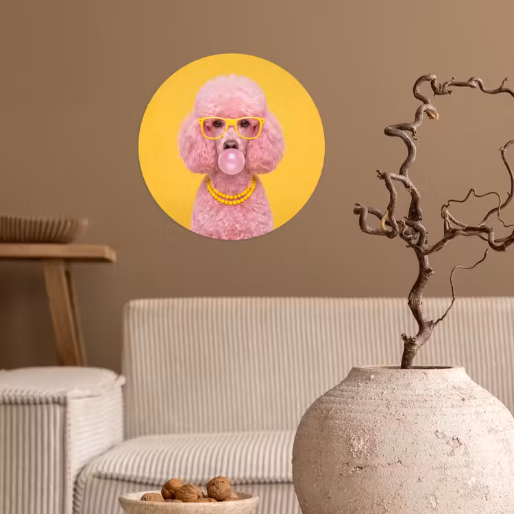 Hond - Kauwgum - Dieren - Modern - Roze Wandcirkel behangsticker klein -sfeer1