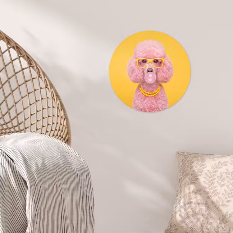 Hond - Kauwgum - Dieren - Modern - Roze Wandcirkel behangsticker klein -sfeer4