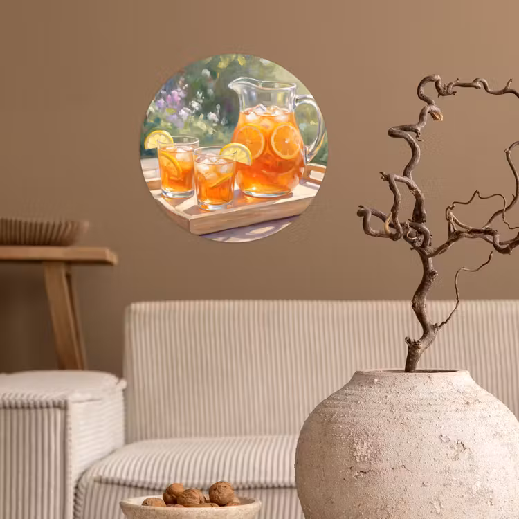 Drank - Citroen - Zomer - Tuin - Geel Wandcirkel behangsticker klein -sfeer1