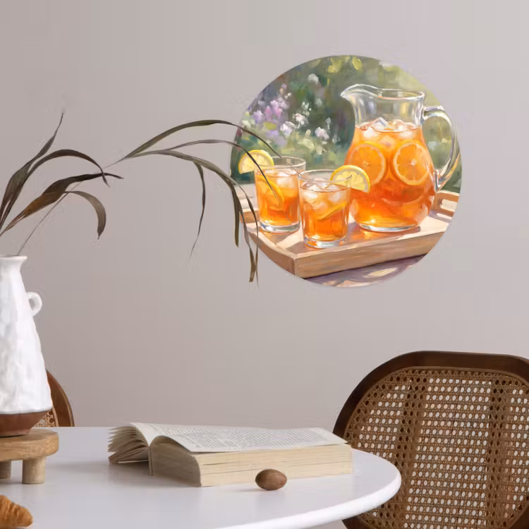 Drank - Citroen - Zomer - Tuin - Geel Wandcirkel behangsticker klein -sfeer3