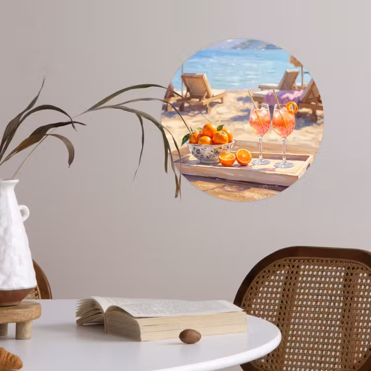 Drank - Glazen - Strand - Zomer - Oranje Wandcirkel behangsticker klein -sfeer3