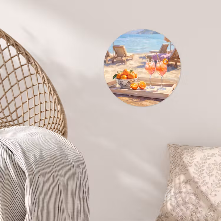 Drank - Glazen - Strand - Zomer - Oranje Wandcirkel behangsticker klein -sfeer4