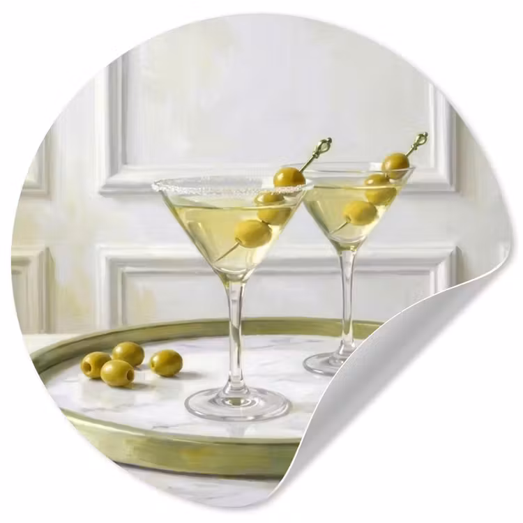 Drank - Martini - Olijven - Modern - Wit Wandcirkel behangsticker klein -3d