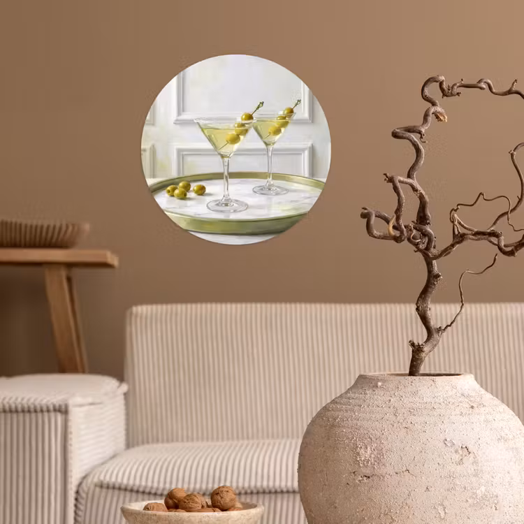 Drank - Martini - Olijven - Modern - Wit Wandcirkel behangsticker klein -sfeer1